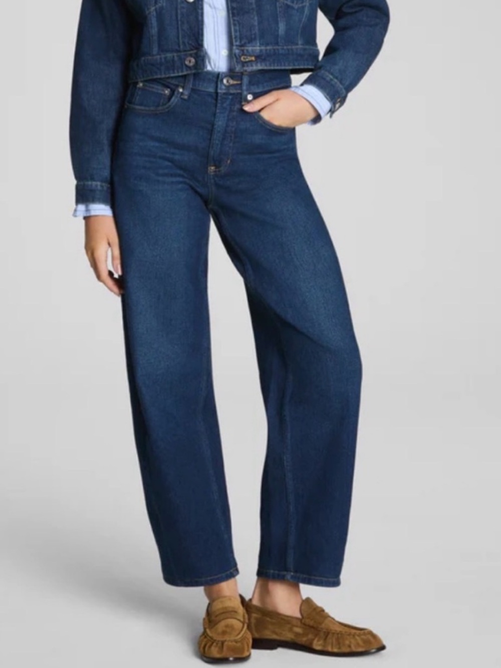 SPANX Straight-Leg Jeans in Dark Blue Denim